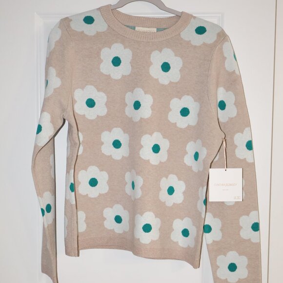 NEW CYNTHIA ROWLEY Double Knit Floral Crew Neck Sweater Large - Picture 2 of 5